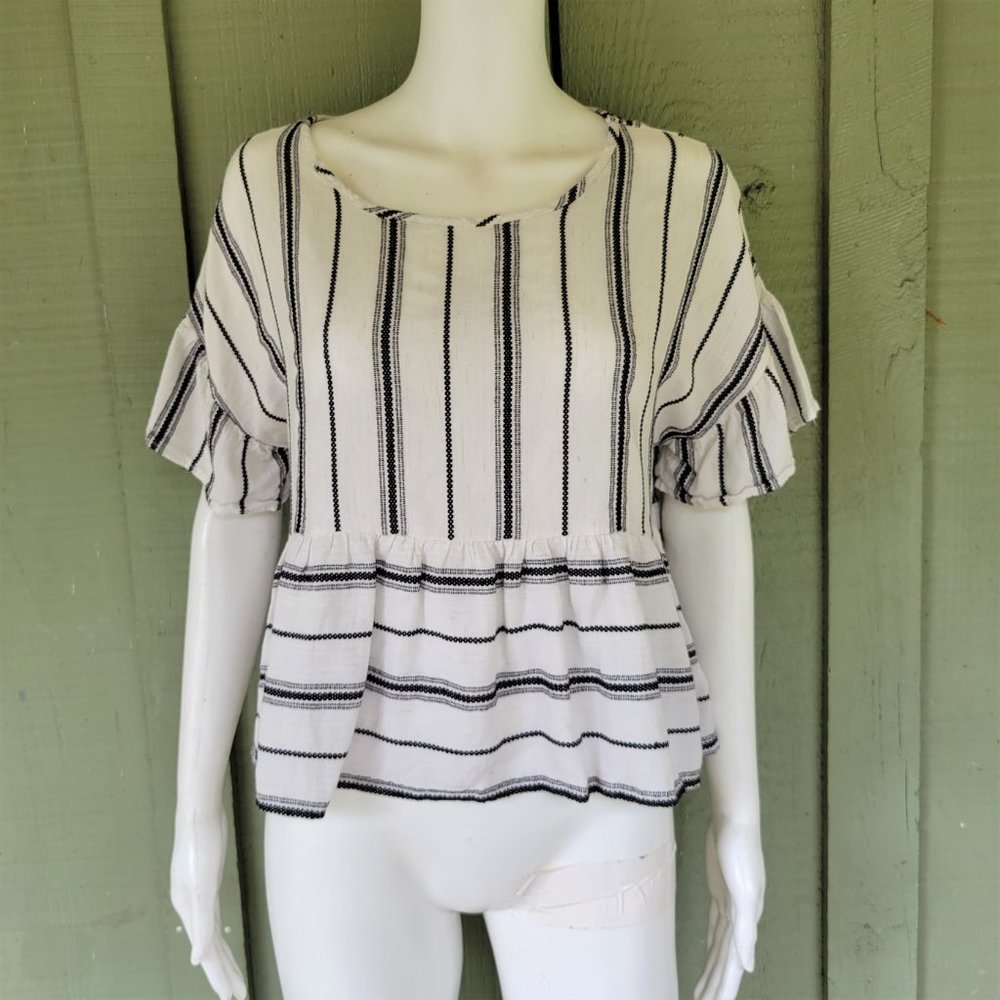 PAPER CRANE White Black Striped Cropped Top Medium M